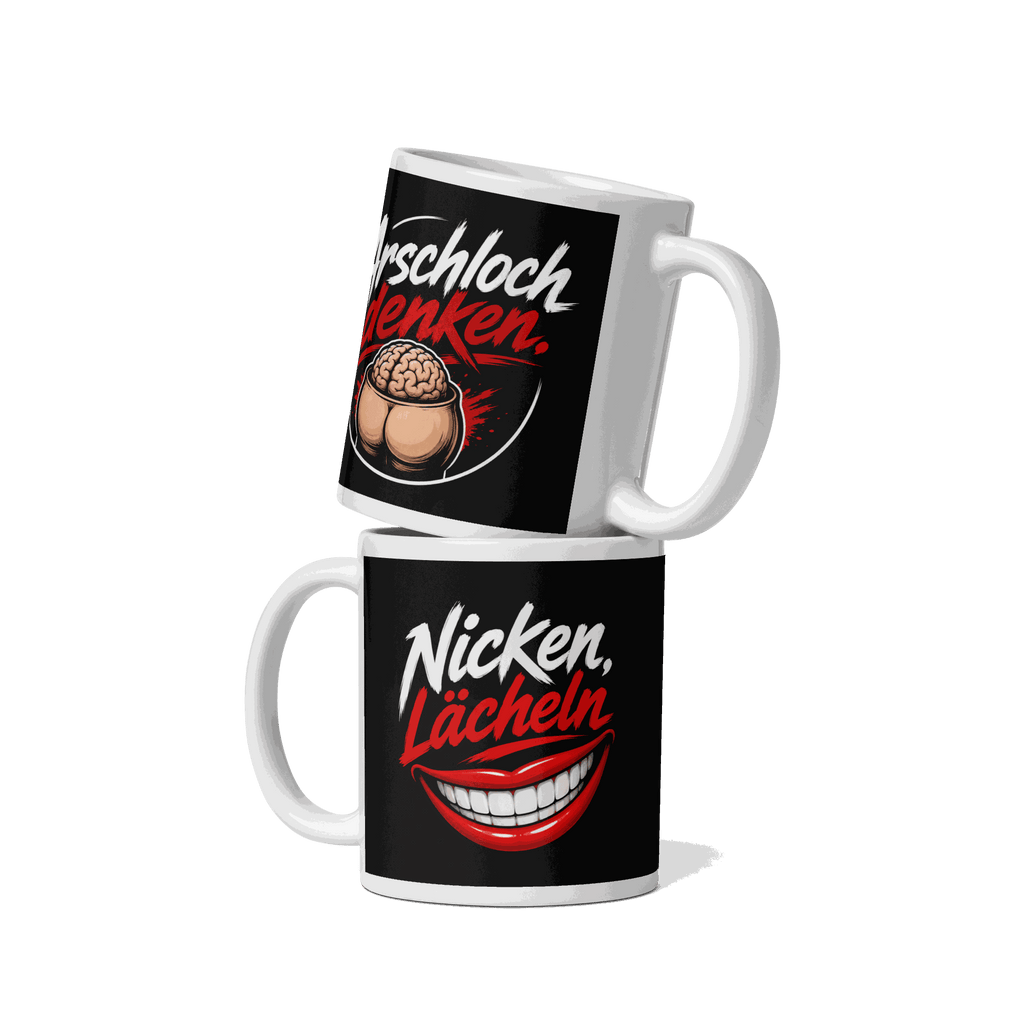 Robuste keramische kaffeetasse mit leuchtendem aufdruck und spülmaschinenfest