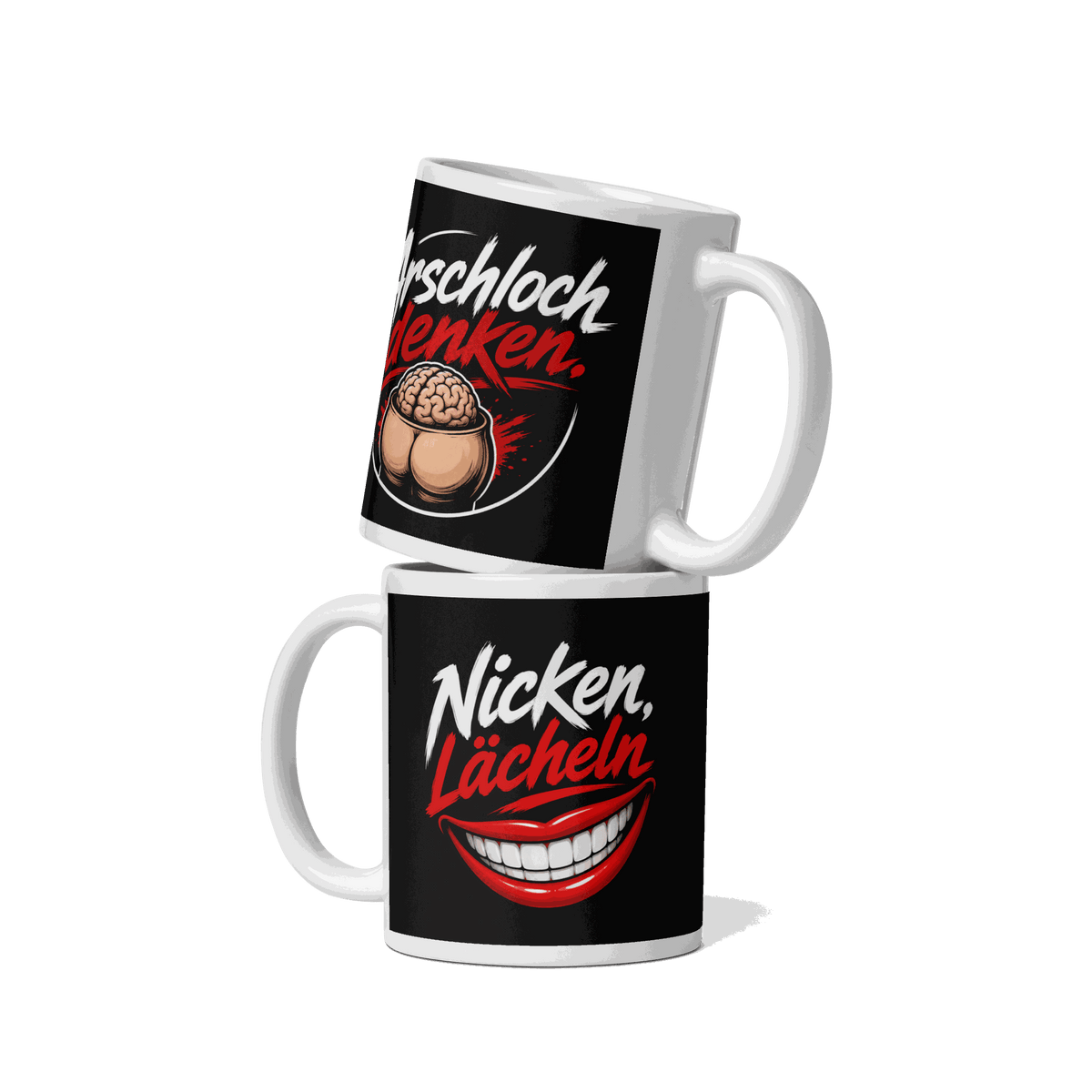 Robuste keramische kaffeetasse mit leuchtendem aufdruck und spülmaschinenfest