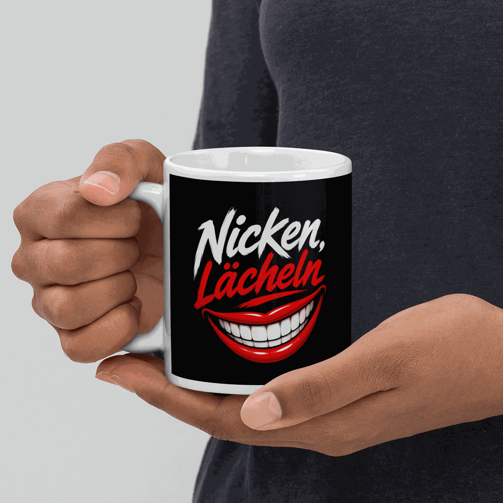 Kaffeetasse aus Keramik mit motivierendem Spruch und glänzendem Aufdruck