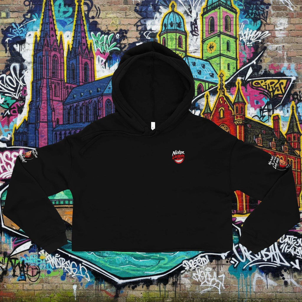 moderner crop-hoodie mit offenem saum und kordelzügen