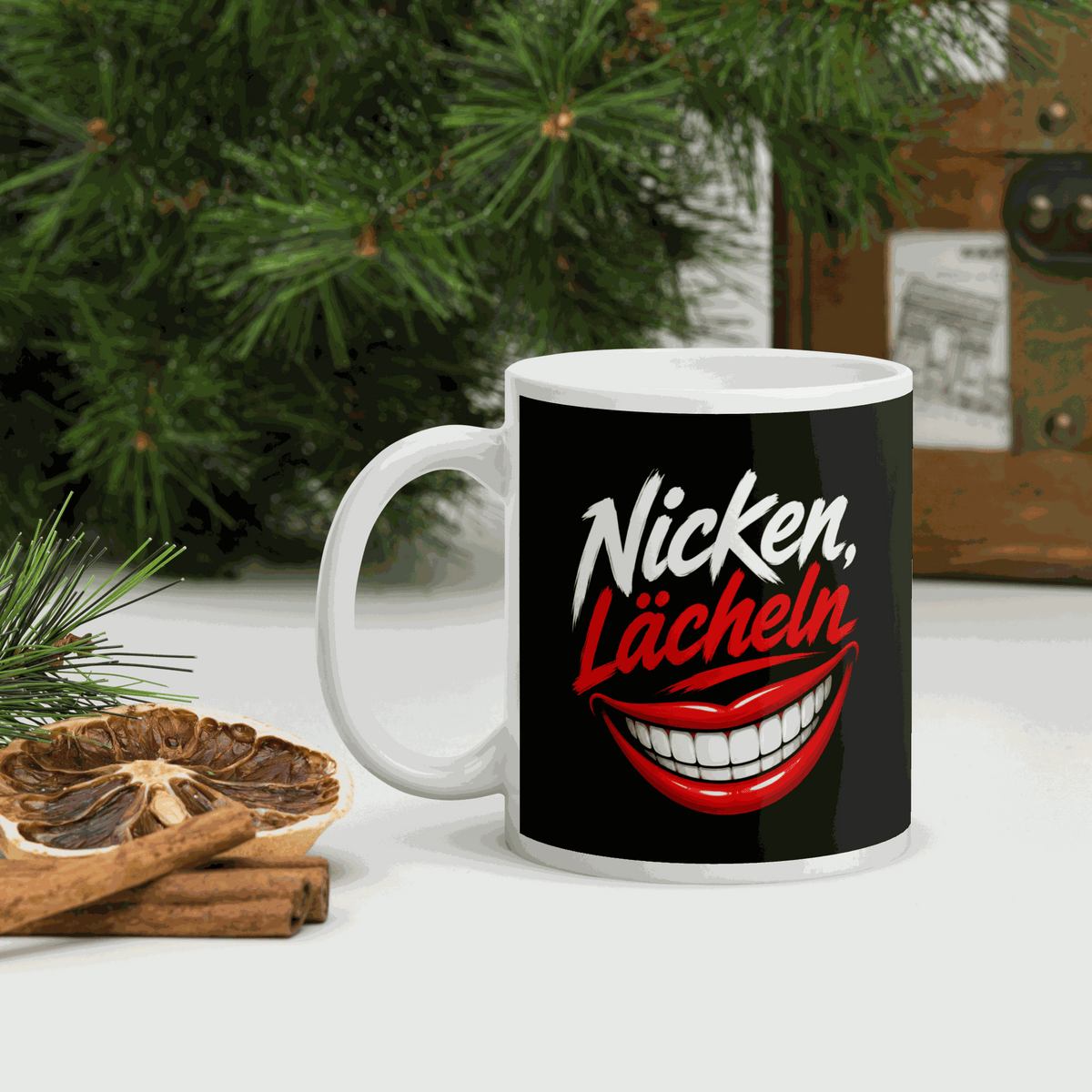 robuster keramik kaffeetasse mit leuchtendem aufdruck mikrowellenfest